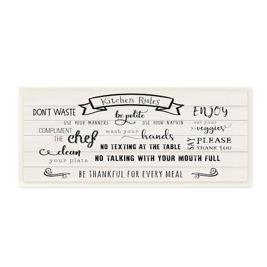 Stupell Industries Kitchen Rules List Family Happiness Motivational Phrases,7" x 17"